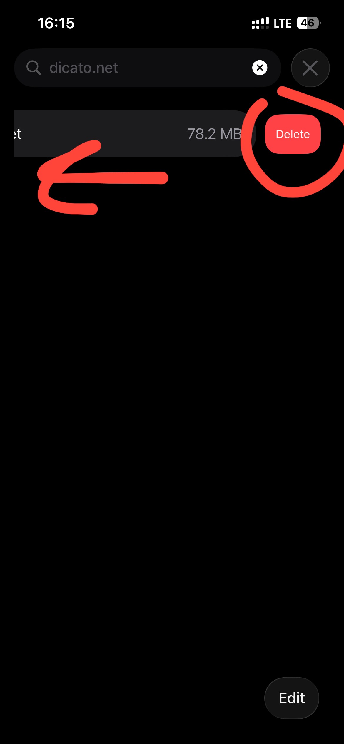کشیدن dicato.net به چپ و زدن Delete